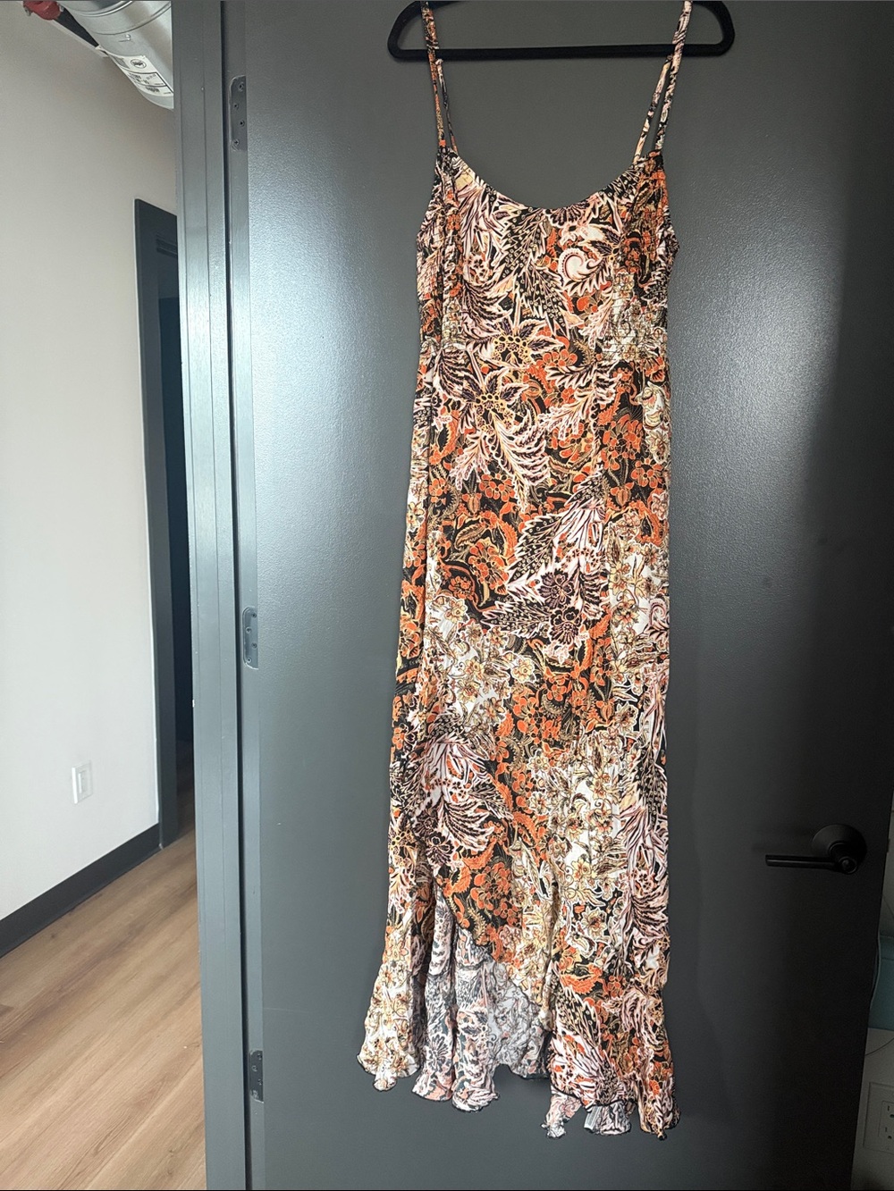 Free People Floral Paisley Spaghetti-Strap Maxi Dress in Orange & Brown